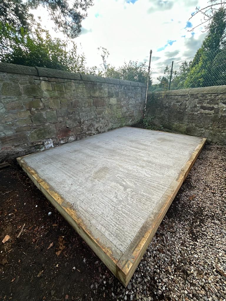 Concrete shed base installation in Edinburgh, contact JDS Gardening Services for a shed base installation quote