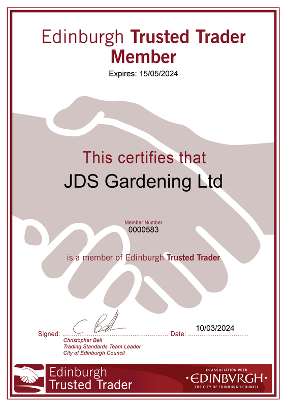 JDS Gardening are Edinburgh Trusted Trader Scheme Members.