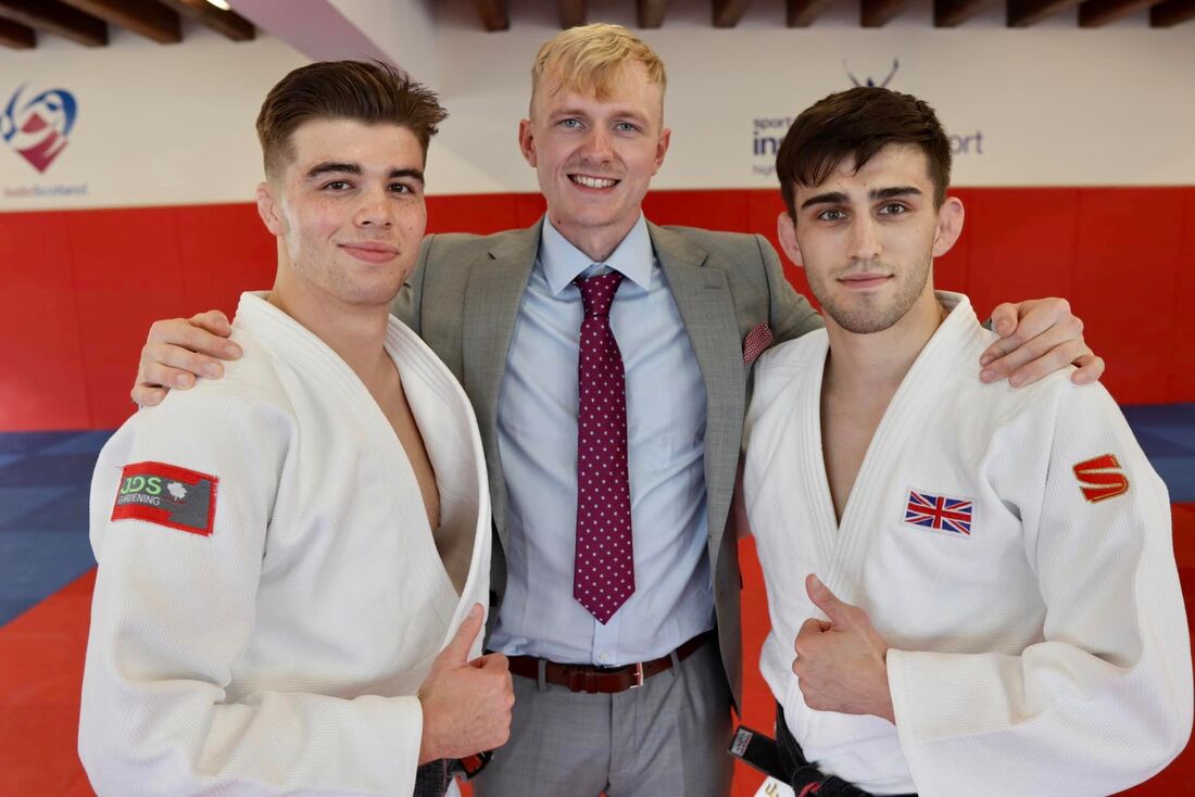 JDS Gardeing Managing Director, Josh Dow with Alex and Ollie Short the Scottish Judo Champions